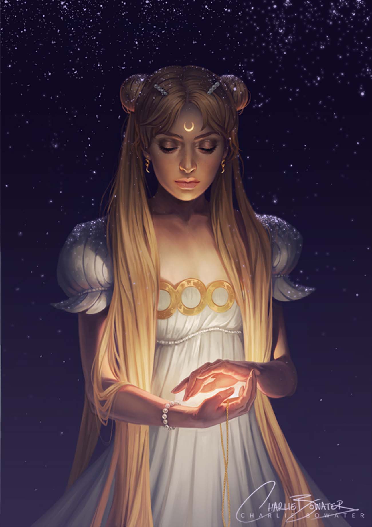 Луна на лбу. Художник Charlie Bowater. Charlie Bowater арт. Астарта богиня.