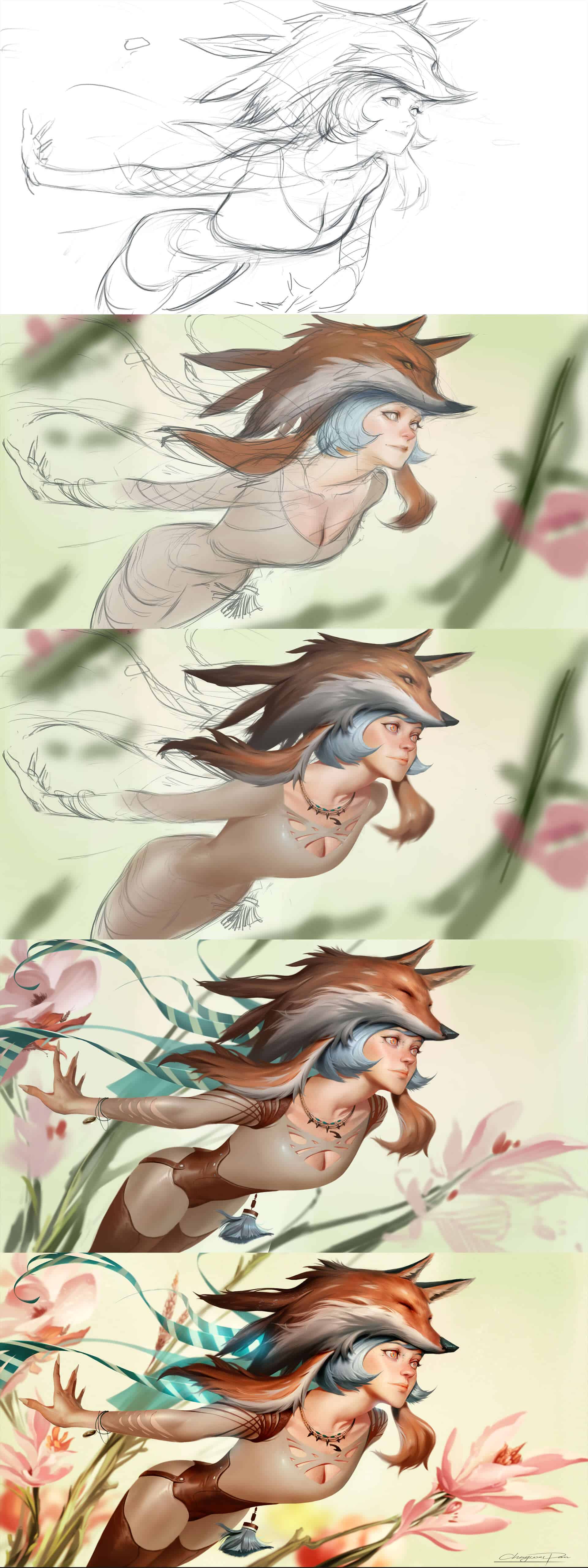 "Fox Spirit" by Chengwei Pain - Painting Process
