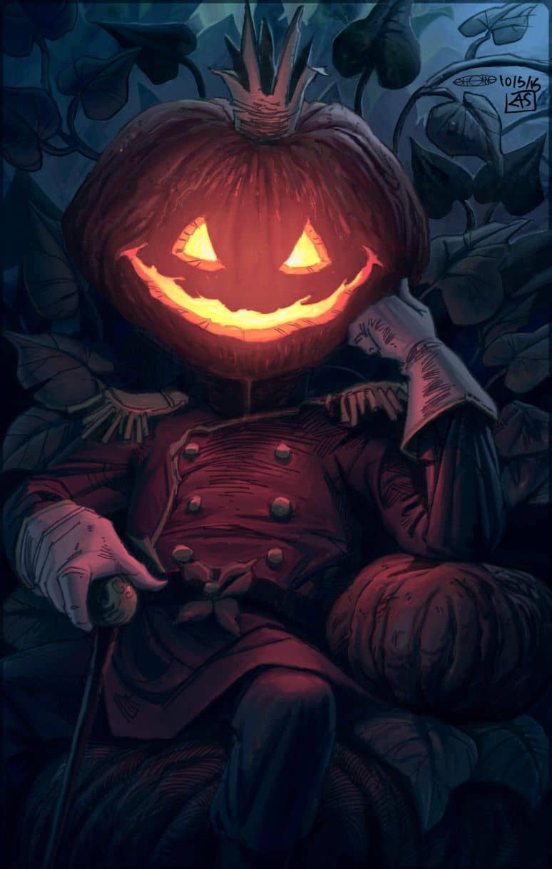 scary jack o lantern drawing tall thin pumpkin